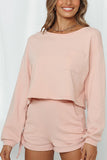 Solid Crop Top And Ruched Shorts Two Piece Lounge Sets