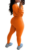 Women Ribbed Sweatshirt Yoga Set With Leggings Orange