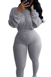 Women Cropped Top High Waisted Leggings Yoga Suit Light Grey