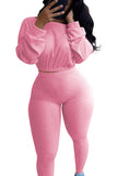 Cropped Shirt High Waisted Leggings Two Piece Set Pink