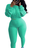 Sexy Candy Color Ribbed Two Pieces Sport Suit Olive