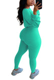 Sexy Candy Color Ribbed Two Pieces Sport Suit Olive