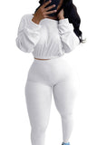 Women Ribbed Cropped Top + Leggings Sports Set White