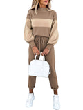 2 Piece Women Tracksuit Lantern Sleeve Top And Pants Set