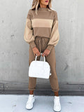 2 Piece Women Tracksuit Lantern Sleeve Top And Pants Set