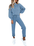 2 Piece Women Tracksuit Lantern Sleeve Top And Pants Set