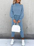 2 Piece Women Tracksuit Lantern Sleeve Top And Pants Set