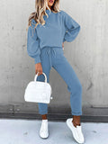 2 Piece Women Tracksuit Lantern Sleeve Top And Pants Set