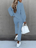 2 Piece Women Tracksuit Lantern Sleeve Top And Pants Set