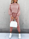 2 Piece Women Tracksuit Lantern Sleeve Top And Pants Set