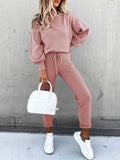 2 Piece Women Tracksuit Lantern Sleeve Top And Pants Set