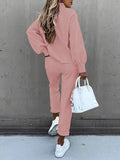 2 Piece Women Tracksuit Lantern Sleeve Top And Pants Set