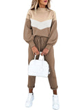 2 Piece Women Tracksuit Lantern Sleeve Top And Pants Set