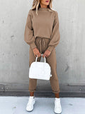 2 Piece Women Tracksuit Lantern Sleeve Top And Pants Set