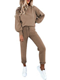 2 Piece Women Tracksuit Lantern Sleeve Top And Pants Set