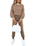2 Piece Women Tracksuit Lantern Sleeve Top And Pants Set