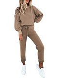 2 Piece Women Tracksuit Lantern Sleeve Top And Pants Set
