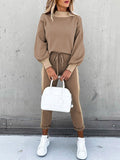 2 Piece Women Tracksuit Lantern Sleeve Top And Pants Set