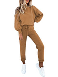 2 Piece Women Tracksuit Lantern Sleeve Top And Pants Set