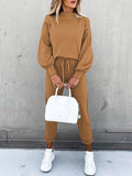 2 Piece Women Tracksuit Lantern Sleeve Top And Pants Set