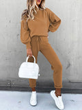 2 Piece Women Tracksuit Lantern Sleeve Top And Pants Set