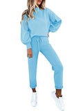 2 Piece Women Tracksuit Lantern Sleeve Top And Pants Set
