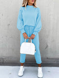 2 Piece Women Tracksuit Lantern Sleeve Top And Pants Set