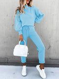 2 Piece Women Tracksuit Lantern Sleeve Top And Pants Set