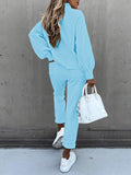 2 Piece Women Tracksuit Lantern Sleeve Top And Pants Set