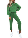 2 Piece Women Tracksuit Lantern Sleeve Top And Pants Set