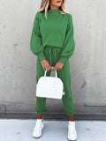 2 Piece Women Tracksuit Lantern Sleeve Top And Pants Set