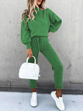 2 Piece Women Tracksuit Lantern Sleeve Top And Pants Set