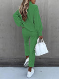 2 Piece Women Tracksuit Lantern Sleeve Top And Pants Set