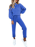 2 Piece Women Tracksuit Lantern Sleeve Top And Pants Set