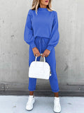 2 Piece Women Tracksuit Lantern Sleeve Top And Pants Set