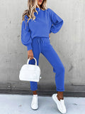 2 Piece Women Tracksuit Lantern Sleeve Top And Pants Set