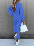 2 Piece Women Tracksuit Lantern Sleeve Top And Pants Set