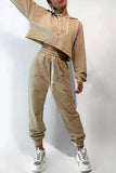 Womens Tracksuit Set Long Sleeve Hoodie Jogger Set Khaki