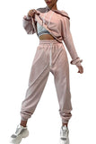 Crop Hoodie Jogger Sweatpants Tracksuit For Women Pink