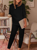 Long Sleeve Plain Ladies Loungewear Set Black