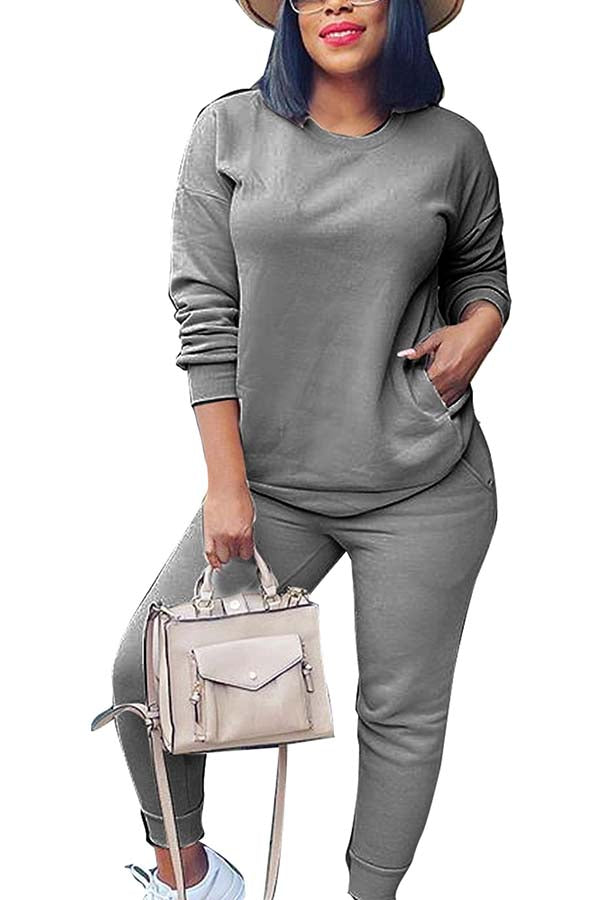 Two Piece Sweatsuit Pullover Top And Pants Set