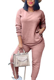 Solid Crew Neck Top And Long Pants 2 Piece Outfits Pajamas Set