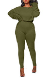 Ribbed Crop Top Long Pants Women's 2 Piece Athletic Outfits