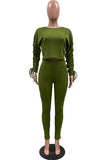Ribbed Crop Top Long Pants Women's 2 Piece Athletic Outfits