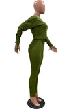 Ribbed Crop Top Long Pants Women's 2 Piece Athletic Outfits