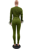 Ribbed Crop Top Long Pants Women's 2 Piece Athletic Outfits