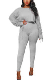 Solid Ruched Crop Top And Bodycon Pants Sweatsuits For Women