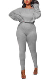 Solid Ruched Crop Top And Bodycon Pants Sweatsuits For Women