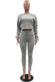 Solid Ruched Crop Top And Bodycon Pants Sweatsuits For Women