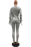 Solid Ruched Crop Top And Bodycon Pants Sweatsuits For Women